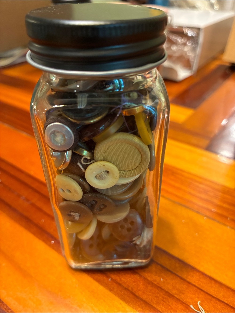 Glass Jar of Mixed Sewing Buttons Vintage Neutral colors - Picture 1 of 8